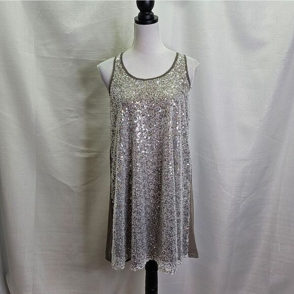 Ya Los Angeles Tan Silk Sequin Mini Dress Size Small - Picture 1 of 8